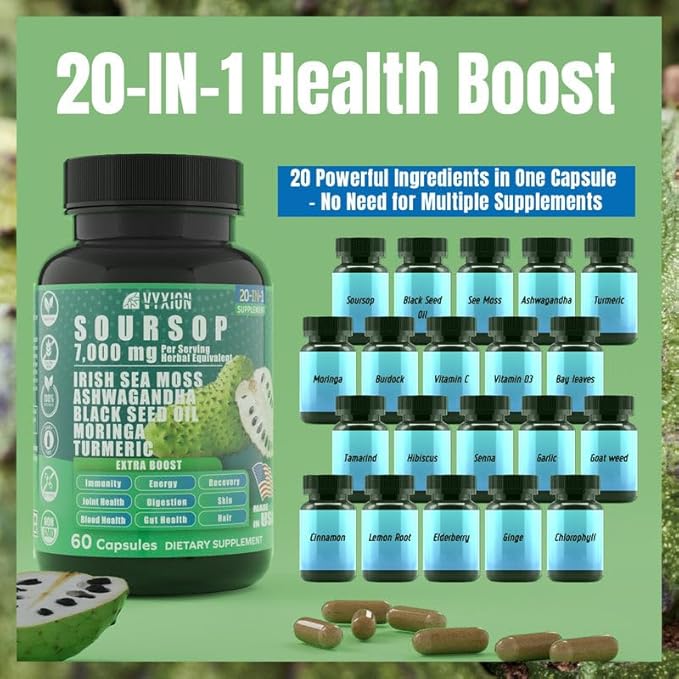 Vyxion Soursop Bitters Bundle Liquid &amp Capsule Sea Moss Moringa Turmeric Black Seed Oil Oregano Ashwagandha | Herbal Extracts for Overall Health-Enhancing | Vegan Non-GMO