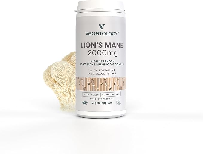 Lions Mane Supplement 2000mg High Strength Mushroom Complex with B Vitamins and Black Pepper Supports Mental Clarity Energy &amp Nervous System 60 Vegan Capsules Age 11+