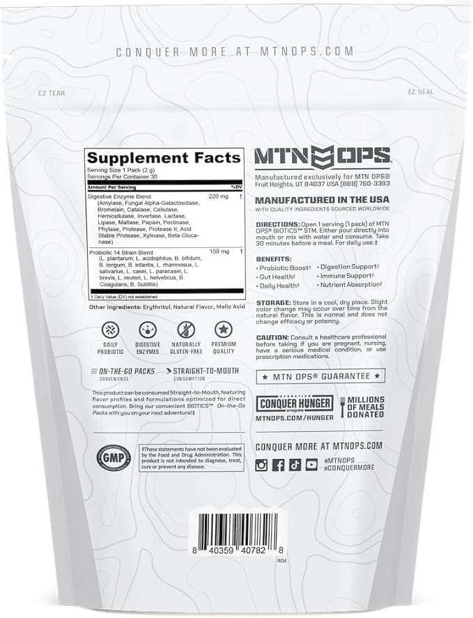 MTN OPS Biotics STM On‑the‑Go Probiotic Supplement for Gut Health Digestion &amp Immune Support – Sugar‑Free Natural Flavors Variety Pack 30 Servings – Fast Convenient Daily Gut Health Formula