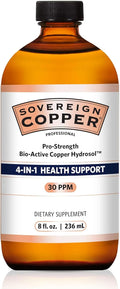 Sovereign Copper Pro-Strength Bio-Active Copper Hydrosol - Bioavailable Liquid Supplement for Adults &amp Kids w/Silver Hydrosol for Hair Skin &amp Nails 30ppm - 8 fl oz (237mL)