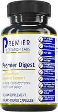 Premier Research Labs Active Digestive Enzymes with Probiotic and Prebiotics - Promotes Full-Spectrum Digestive Support - with Amylase Protease &amp Lipase 60 Plant-Sourced Capsules