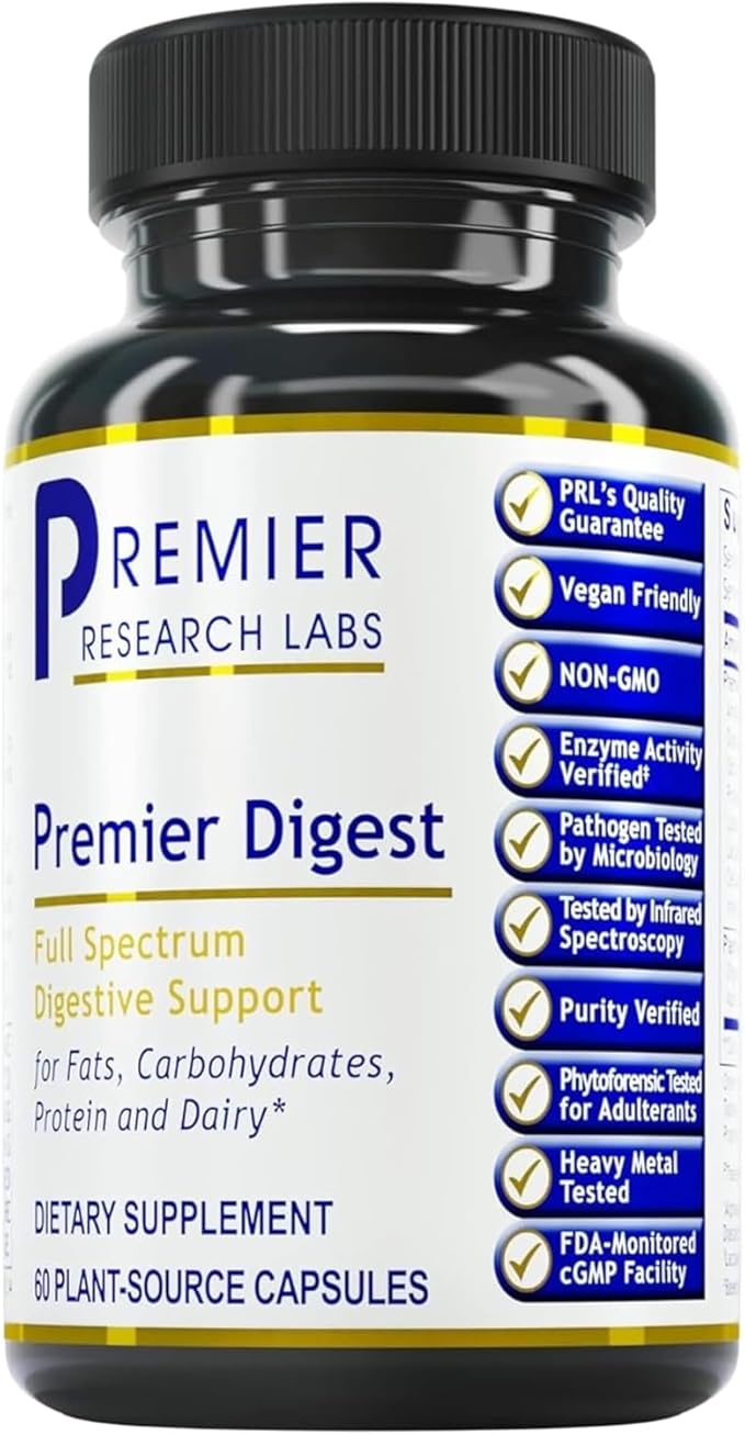 Premier Research Labs Active Digestive Enzymes with Probiotic and Prebiotics - Promotes Full-Spectrum Digestive Support - with Amylase Protease &amp Lipase 60 Plant-Sourced Capsules
