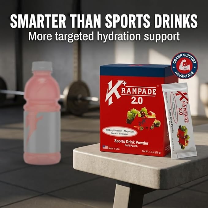 Krampade High Potassium Electrolytes Powder Fruit Punch 3950mg Electrolytes 2000mg Potassium 50mg Magnesium Cramp Relief &amp Prevention Cellular Hydration Better Endurance &amp Recovery 20 P