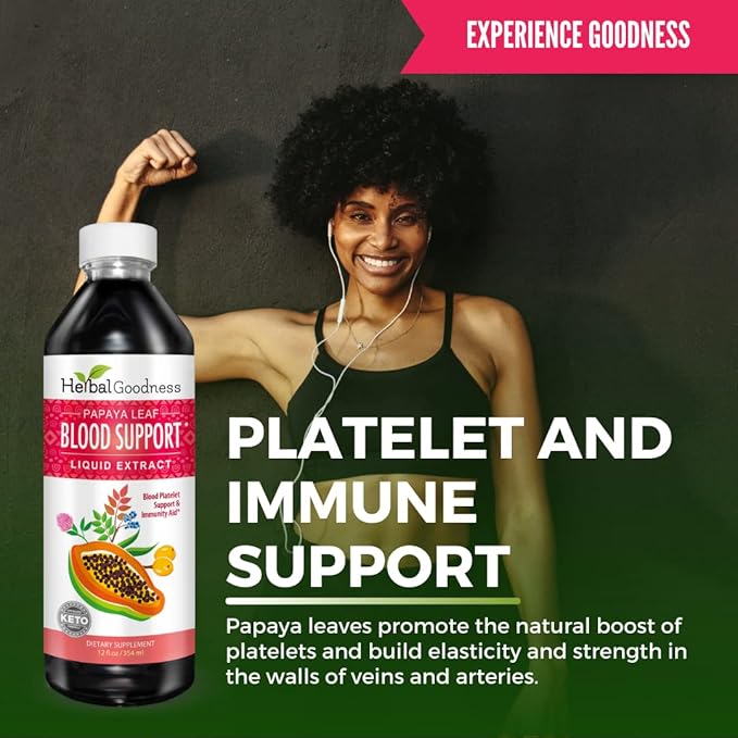 Papaya Leaf Blood Support Liquid - 15X Strength - Papaya Leaf Extract - Healthy Platelets Blood Cleanse Digestion Papaya Enzyme - 12(12oz) Bottles Liquid - Herbal Goodness - Made in USA