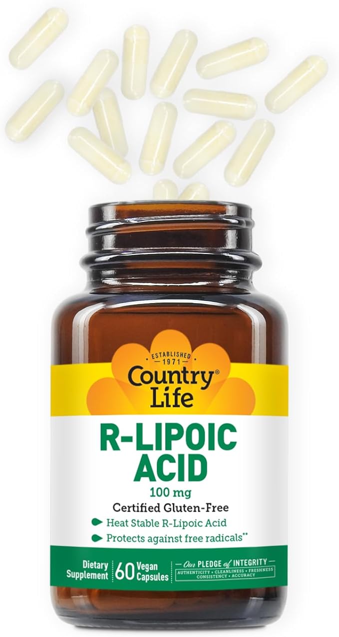 Country Life R-Alpha Lipoic Acid Complex 300mg - Alpha-Lipoic Acid 270mg &amp R-Lipoic Acid 30mg - Antioxidant Support - No Yeast Corn Wheat Soy Gluten Milk - Alpha Lipoic Acid Supplement