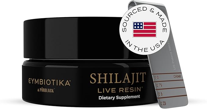 CYMBIOTIKA Pure Himalayan Shilajit Resin 500mg - 84+ Trace Minerals High Potency with Elemental Gold &amp Fulvic Acid - for Energy Focus Immune &amp Digestive Support - Authentic Shilajit Resin