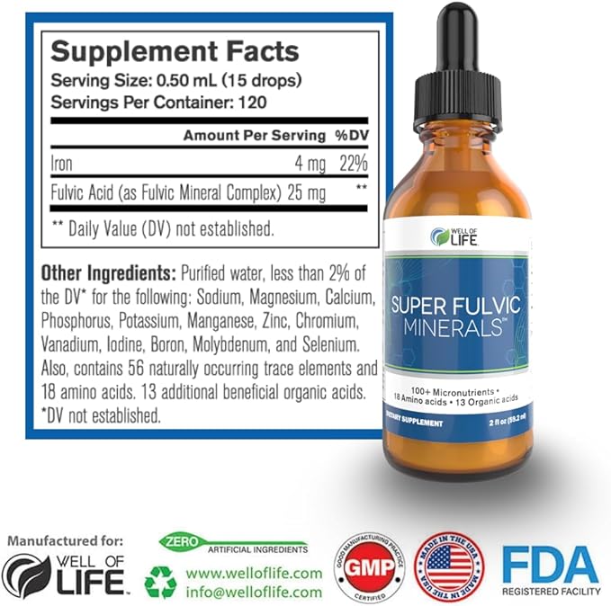 Super Fulvic Minerals: Herbal Detox - 2 oz. | 128 Servings. Nutrient-Rich Formula for Enhanced Absorption Gut Health Support and Antioxidant Protection. Made in USA.