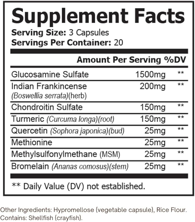 JOINTSPARK Joint Support Supplement – Glucosamine Chondroitin &amp MSM with Boswellia Turmeric Quercetin &amp Bromelain – Supports Joint Comfort – Gluten Free Non GMO – 60 Capsules