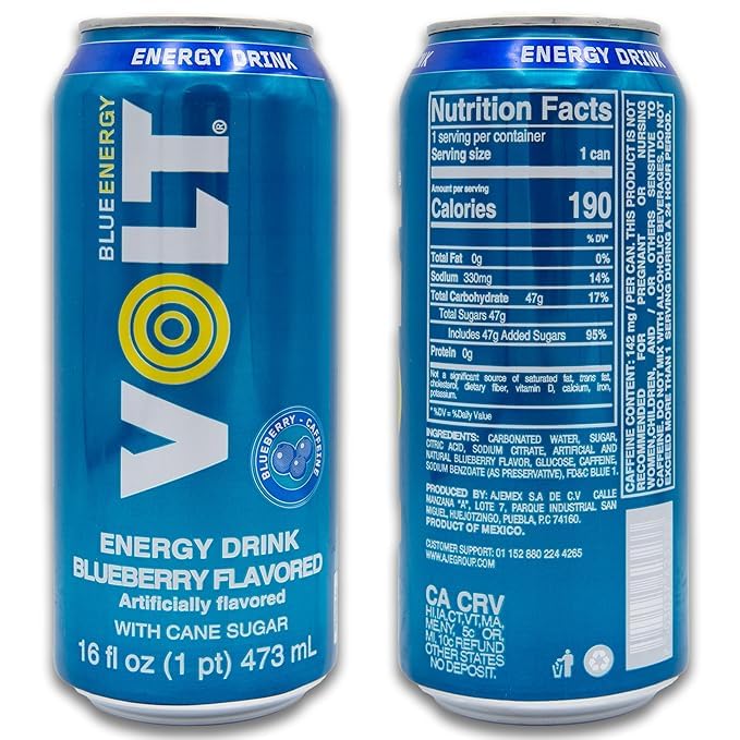 VOLT Energy Drink (16 fl. oz. 6 - pack Assorted Blueberry Guarana Berries MIX)