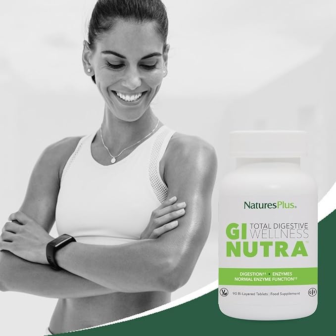 NaturesPlus GI Natural Total Digestive Wellness - 90 Bi-Layered Tablets - with L-Glutamine Probiotics Prebiotics &amp Enzymes - Gluten Free - 30 Servings