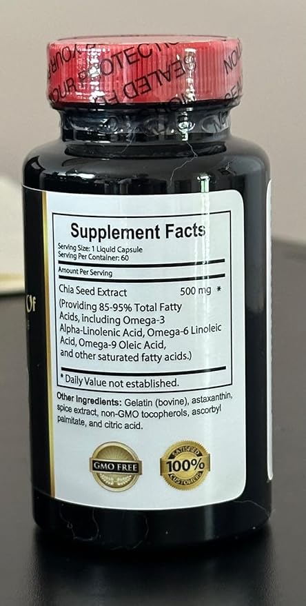CHIA Seed Supplement - Plant-Based Omega 3 6 9 Essential Fatty Acids Omega 3 Supplement for Brain and Joint Health chia Seeds Organic - 1 Bottle 60 Capsules