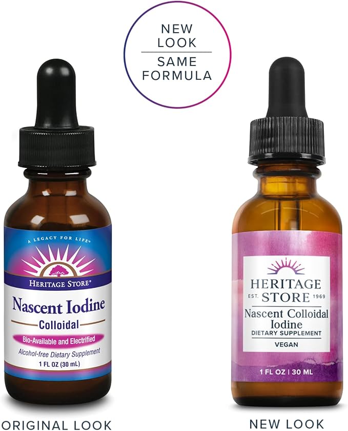 Heritage Store Nascent Colloidal Iodine Drops 246mcg Liquid Supplement with Nascent Iodine from Atlantic Kelp Bioavailable Vegan Approx. 480 Servings 1oz