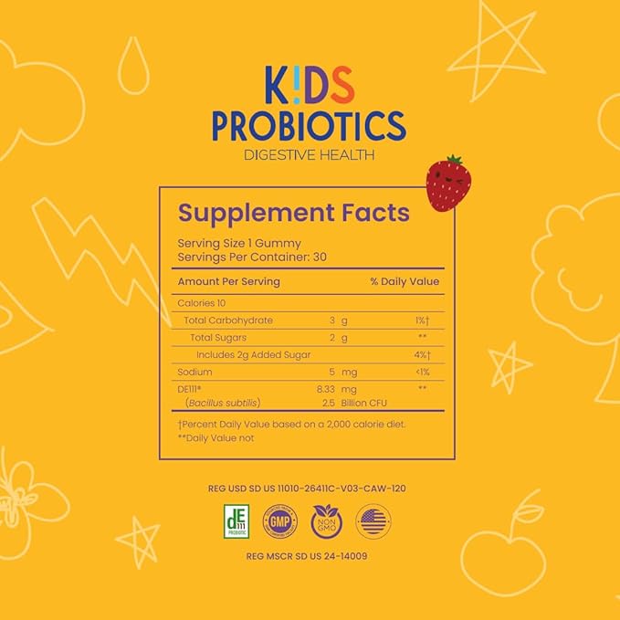 Feel Good Kids Probiotic Gummies – Gut Health &amp Immune Support – with DE111 Probiotic – Organic Strawberry Flavor – 30 Gummies for Children