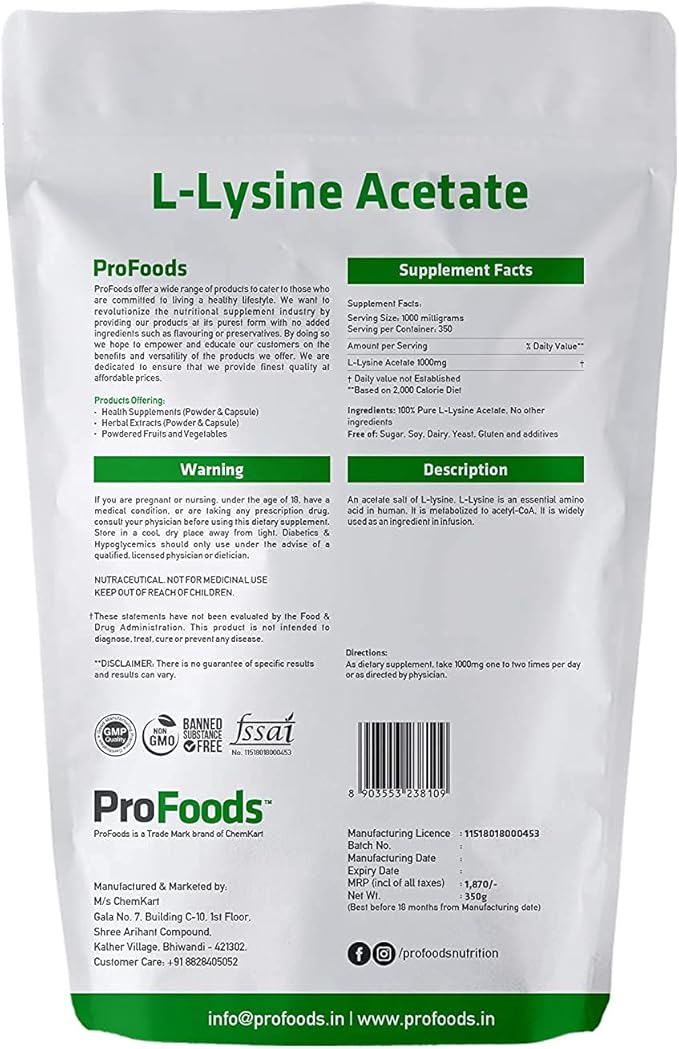 Astha Profoods L Lysine Acetate Powder (350 Grams)