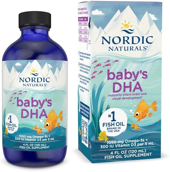Nordic Naturals Baby’s DHA Unflavored - 4 oz - 1050 mg Omega-3 + 300 IU Vitamin D3 - Supports Brain Vision &amp Nervous System Development in Babies - Non-GMO - Servings May Vary