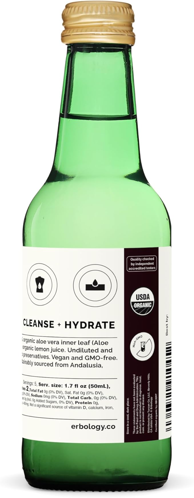 100% Organic Aloe Vera Juice 8.5 fl oz - Supports Immunity &amp Gut Health - Straight from Farm in Spain - Undiluted - No Added Sugar or Artificial Preservatives - Non-GMO - Recyclable Glass Bottle