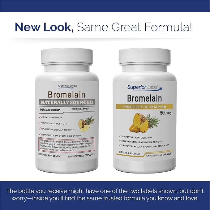 Superior Labs Bromelain 500mg – 2400 GDU/Gram Non-GMO Pineapple Enzyme Plant-Based Digestive Support Promotes Joint Comfort &amp Tissue Health – 120 Veg Caps