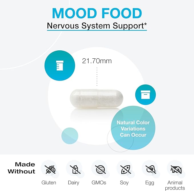 XYMOGEN Mood Food - Supports Relaxation &amp Healthy Mindset - Active Folate &amp 5-MTHF - Serotonin Support Complex for Nervous System Health - Vegetarian Non-GMO &amp Gluten-Free - 60 Capsules