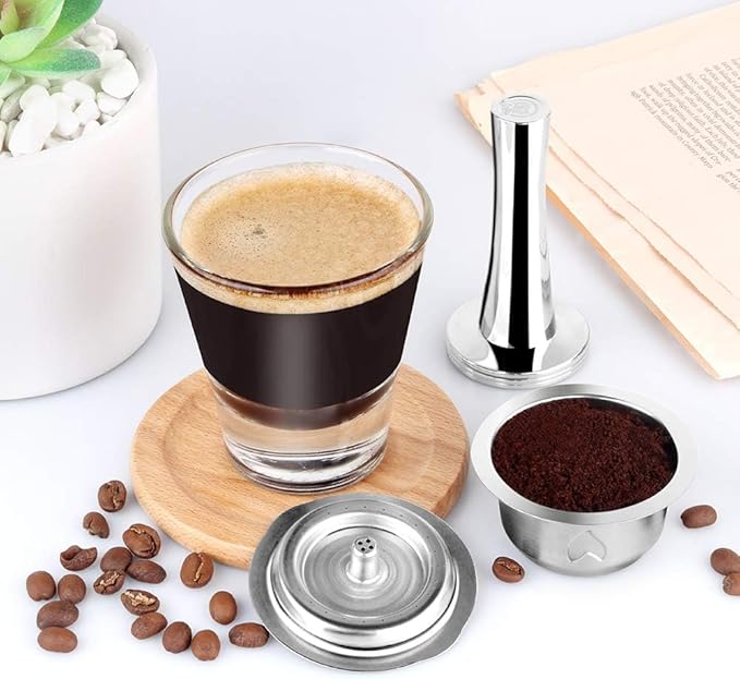 Stainless Steel Metal Coffee Capsule Compatible with Nespresso Vertuoline Pod Holderfit for Vertuolline GCA1 ENV135 (BIG CUP 8OZ with Tamper)