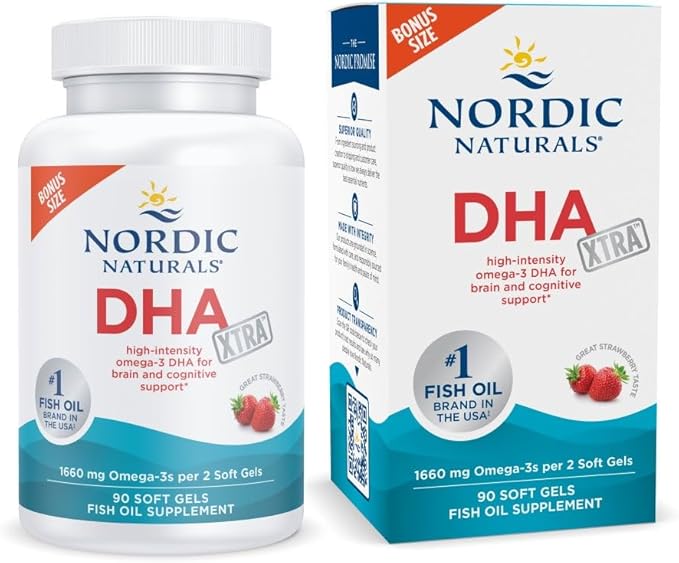 Nordic Naturals DHA Xtra Strawberry - 90 Soft Gels - 1660 mg Omega-3 - High-Intensity DHA Formula for Brain &amp Nervous System Support - Non-GMO - 45 Servings