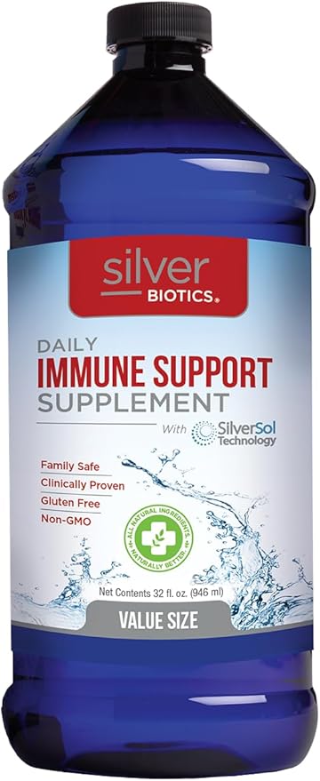 Silver Biotics Advanced Silver Technology SilverSol Ag₄O₄ 10 PPM Immune Support | Bio-Hacking Immune Building Natural Support | 32 Fl Oz