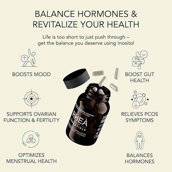 RHEASILVIA Rhea Myo-Inositol &amp D-Chiro Inositol Supplement for Women | 40:1 Ratio with Myoinositol Folate &amp Magnesium | Hormone &amp Metabolic Support | 120 Vegan Capsules | 90 Servings