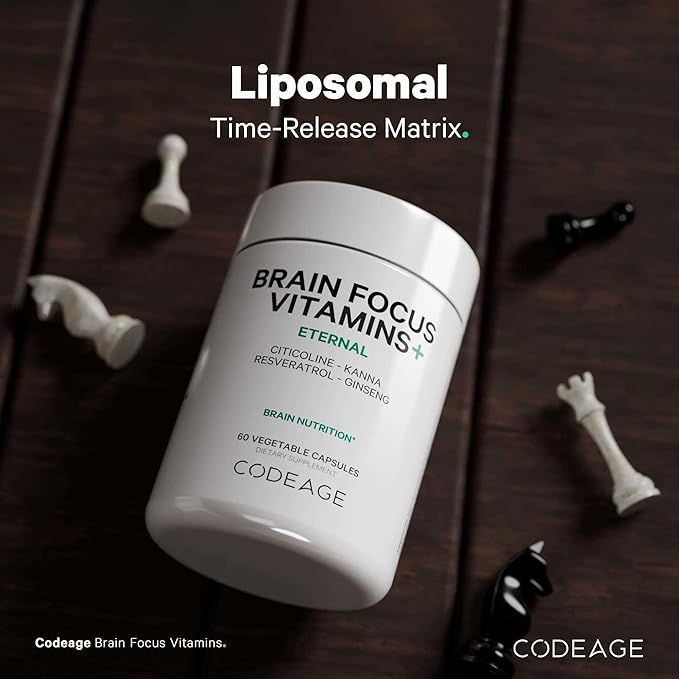 Codeage Brain Focus Vitamins+ Nootropic Supplement with Citicoline as Cognizin Panax Ginseng Resveratrol Gotu Kola Vitamin B12 Methylcobalamin - Liposomal Delivery - Non-GMO - 60 Capsules