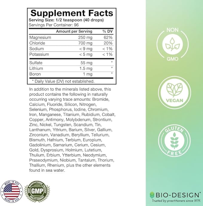 Liquid Ionic Trace Minerals - Concentrated Full-Spectrum Minerals -Naturally Low Sodium Superior Absorption &amp Bioavailability - 8oz Fl Oz.