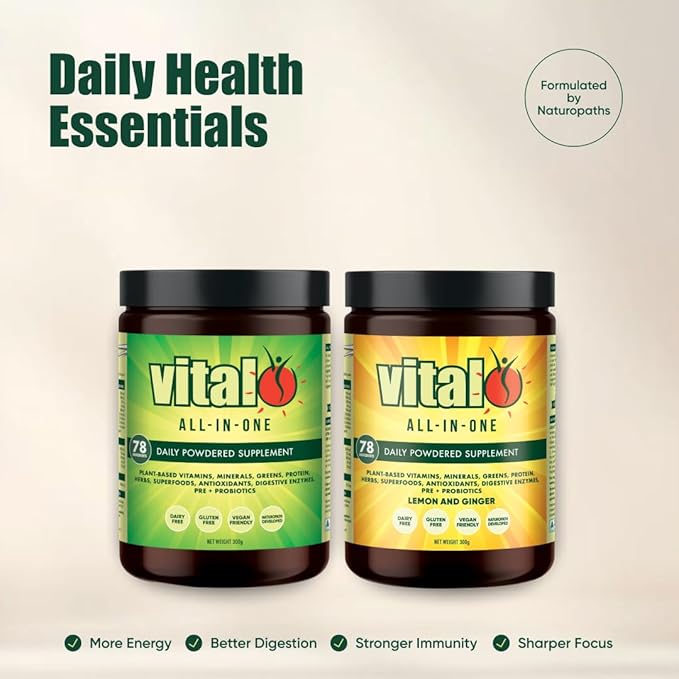 Vital All-in-One Daily Powdered Supplement - Natural Greens Superfood Powder for Energy &amp Health Super Greens Powder Drink Mix with Probiotic &amp Antioxidant Support - 4.23 oz (12 Servings)