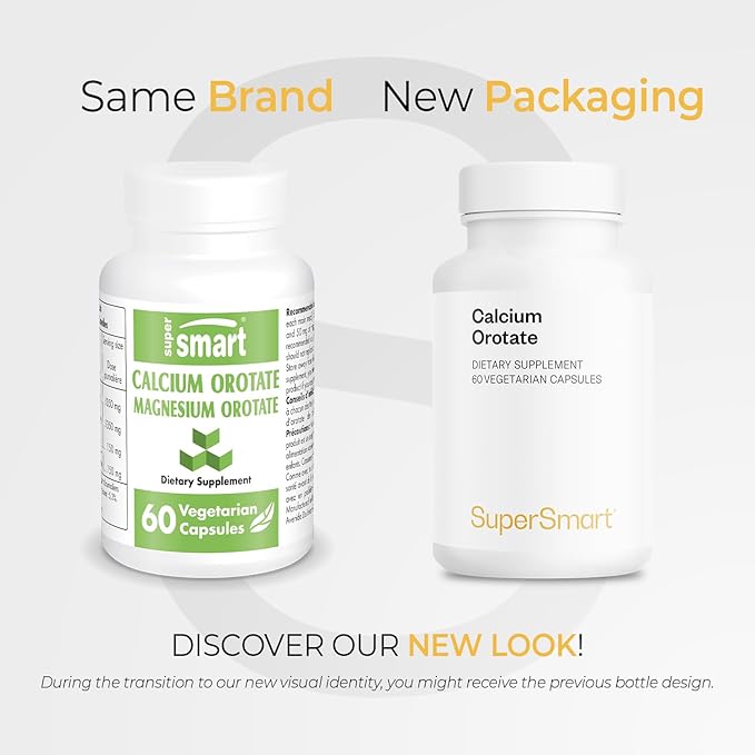 SuperSmart - Calcium Orotate with Magnesium Orotate 9:1 (Highly Bioavailable) - Advanced Teeth &amp Bones Strength Supplement | Non-GMO &amp Gluten Free - 60 Vegetarian Capsules