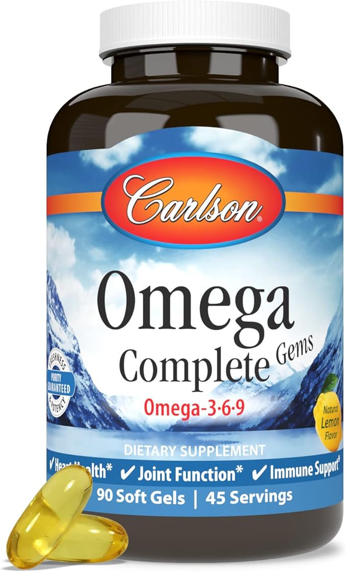 Carlson - Omega Complete Gems Omega-3-6-9 Wild Caught Sustainably Sourced Heart Health Joint Function &amp Immune Support 90 Softgels