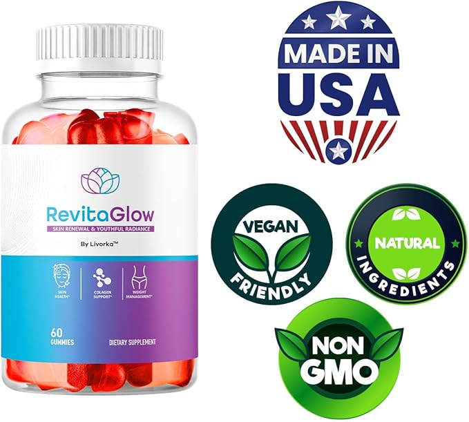 (3 Pack) RevitaGlow Gummies - Official Revita Glow Gummy Premium Natural Skin Health Support RevitaGlowGummies for Gut and Skin Healthy Advanced Renewal Formula Gummys 180 Gummies for 3 Months