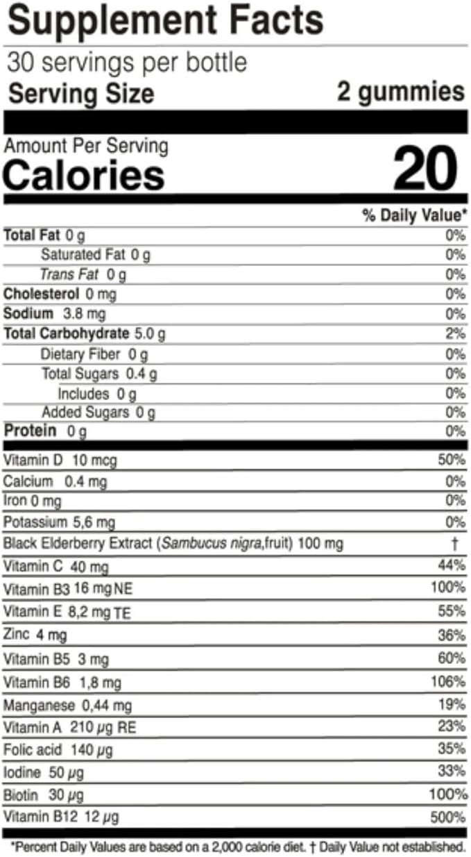 FARMASi Nutriplus Kids Multivitamin Gummies 13 Vitamins and Minerals with Elderberry Extract Strawberry Flavor Vegan Gelatin Free 60 Gummies 5.8 oz