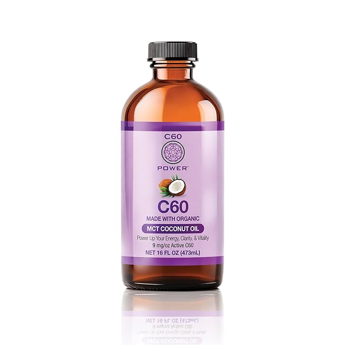C60 Power C60 in Organic MCT Coconut Oil - Natural Wellness &amp Antioxidant Support for Men &amp Women 99.99% Pure Carbon Fullerenes Promotes Energy Mental Clarity &amp Stamina - 16 fl oz Bott