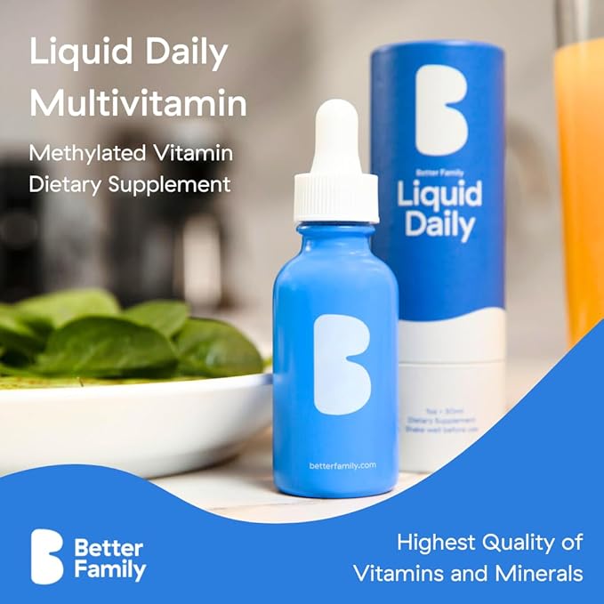 Better Family - Liquid Daily Multivitamin - All-in-One Wellness Drop - All Ages &amp Genders - Methylated Vitamins - No Sugar or Artificials - Gluten Free Non-GMO - Dietary Supplement - 2oz (60 ml)