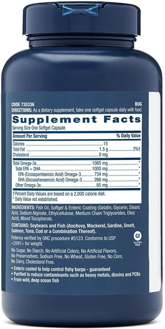 GNC Triple Strength Fish Oil Twin Pack 120 Softgels per Bottle Supports Heart Brain Skin Eye and Joint Health