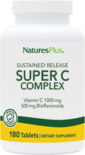 NaturesPlus Super C Complex Sustained Release - 180 Tablets - 1000mg Vitamin C + 500mg Bioflavonoids - Vegetarian Gluten Free - 180 Servings