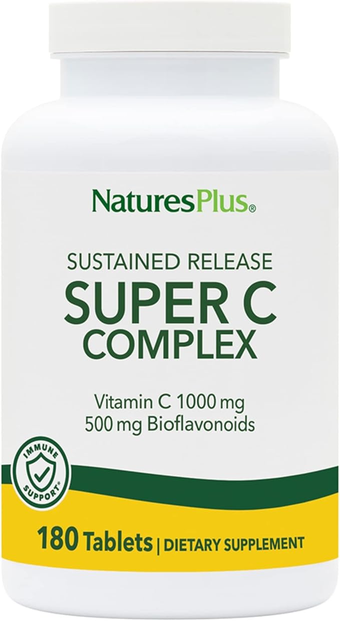 NaturesPlus Super C Complex Sustained Release - 180 Tablets - 1000mg Vitamin C + 500mg Bioflavonoids - Vegetarian Gluten Free - 180 Servings