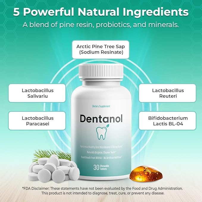 Oral Probiotic Supplement – Arctic Pine Resin &amp 4 Probiotic Strains – Supports Gum Health Fresh Breath &amp Oral Microbiome Balance – 30 Chewable Tablets