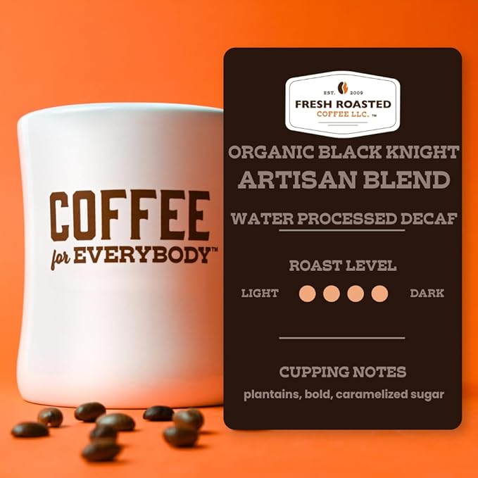 Fresh Roasted Coffee Organic Black Knight Water-Processed Decaf | USDA Organic Kosher | Dark Roast | 96 Pods for K Cup Brewers