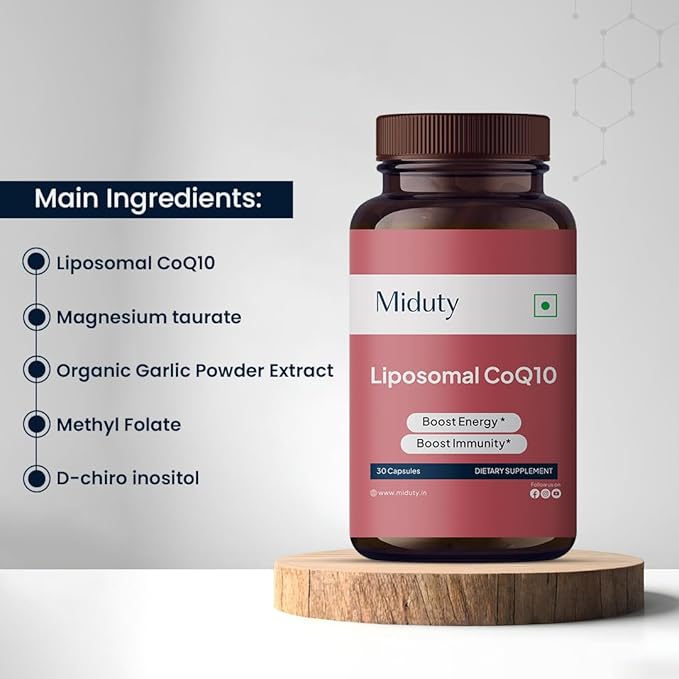 Miduty by Palak Notes Liposomal CoQ10 - Coenzyme Q10 (CoQ10) - Organic Garlic Powder Extract - Methyl Folate - Gluten Free - Non-GMO - 30 Capsules