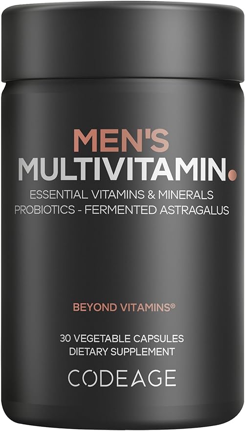 Codeage Men's Multivitamin - Daily Vitamins for Men with Vitamin A C D3 E B12 Magnesium Zinc Iron Chromium Probiotics Astragalus &amp More - 1 Capsule Per Serving - 30 Capsules