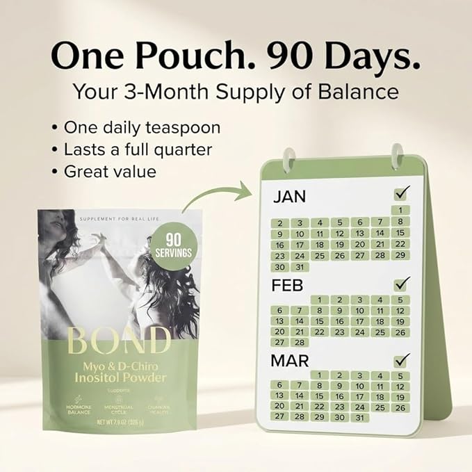 Bond Myo-Inositol &amp D-Chiro Inositol Powder – Hormone Balance Cycle Regularity &amp Ovarian Support Supplement for Women – 40:1 Ratio Formula – Vegan Sugar-Free 90 Servings