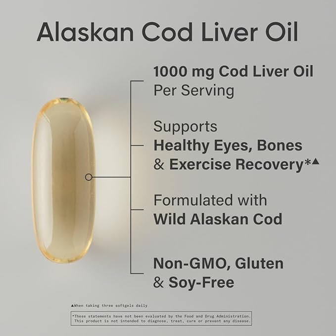 Sports Research® Omega-3 Wild Alaskan Cod Liver Oil 1000mg with Vitamins A (1000 IU) &amp D3 (400 IU) - Burpless Bovine Free Non-GMO &amp MSC Certified Sustainable - 120 Softgels