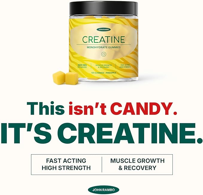 Creatine Monohydrate Gummies – 3600mg Real Creatine Per Serving – Transparent Label Delicious Pineapple Flavor Lab-Tested Strength &amp Endurance Supplement