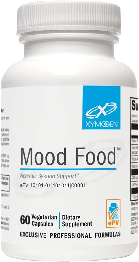 XYMOGEN Mood Food - Supports Relaxation &amp Healthy Mindset - Active Folate &amp 5-MTHF - Serotonin Support Complex for Nervous System Health - Vegetarian Non-GMO &amp Gluten-Free - 60 Capsules