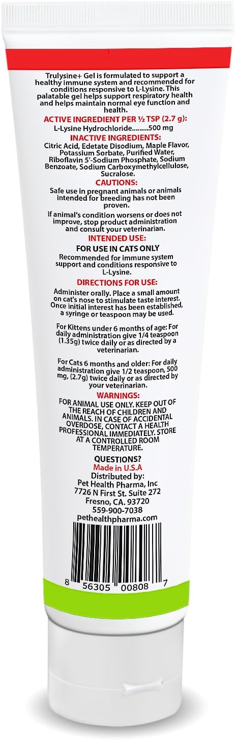 Trulysine Viralysine Gel L-Lysine Supplement for Cats 10 oz - Cats &amp Kittens of All Ages - Immune Health - Sneezing Runny Nose Squinting Watery Eyes - Palatable Maple Flavor