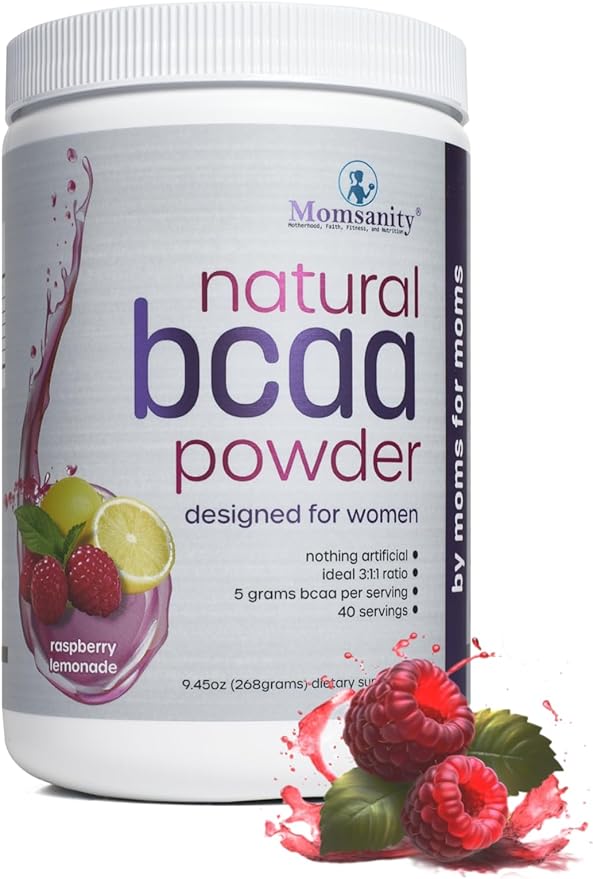 BCAA Pre Workout Powder for Moms | Naturally Sweetened with Stevia Erythritol &amp Monk Fruit to Help Build Energy Pre &amp Post Workout | 3:1:1 ratio of Amino Acids | 40 Servings (Raspberry Lemon