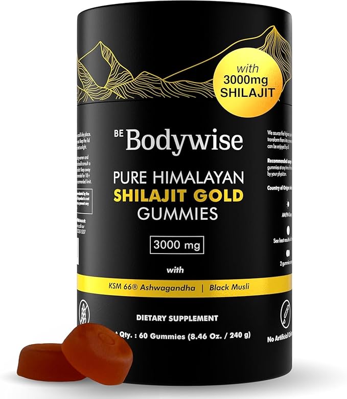 Be Bodywise Pure Himalayan Shilajit Gummies Gold I Lab Tested I No Added Sugar I Ashwagandha Gokshura| Fulvic Acid &amp 85+ Trace Minerals I for Men Women I Non-GMO I 100% Natural &amp Organic I 6