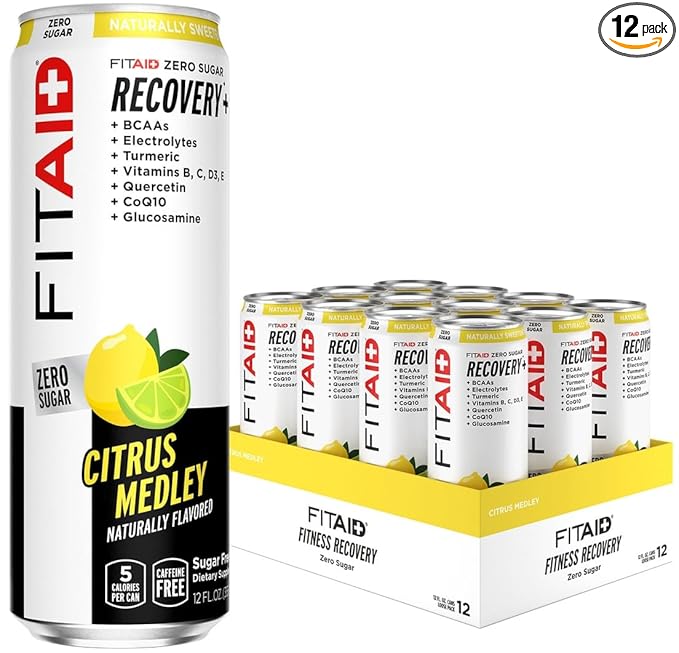 FITAID ZERO Keto-Friendly Number 1 Post-Workout Recovery Drink Contains Zero Sugar BCAAs Glucosamine 5 Calories 12 Fl Oz (Pack of 12)